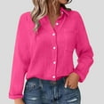thumbnail image 2 of FRSASU Womens Shirts Casual Lapel Long Sleeve Button Down Loose Casual Blouse Tops Hot Pink, 2 of 6