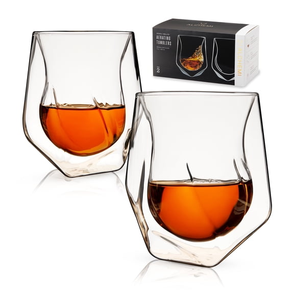Viski Aerating Tumblers, Whiskey Bourbon Drinking Glasses, 7 oz Set of 2