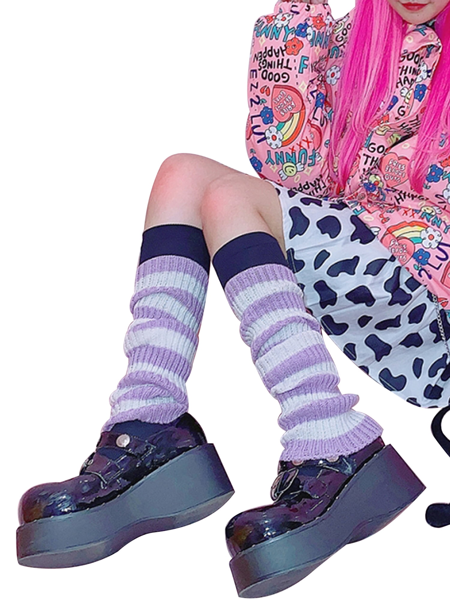 SHIBAOZI Kids Girls Leg Warmer,Striped Long Tube Knitted Stocking Leg