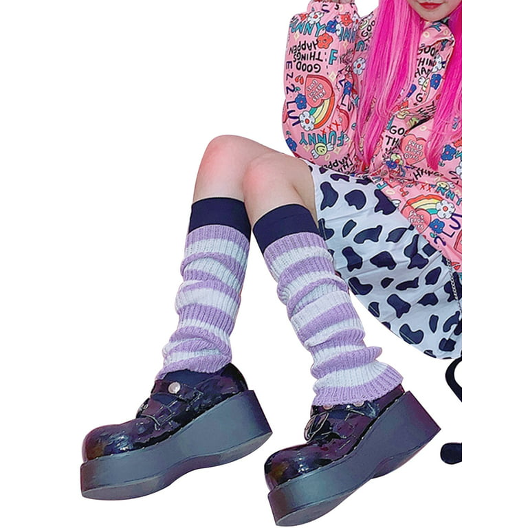 Womens Y2K Striped Leg Warmers Adult Kids 80s Ribbed Knitted Long Leg Socks  Casual Boot Socks 