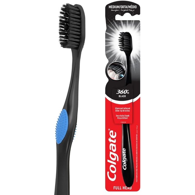 Colgate 360 Charcoal Infused Bristles Medium Toothbrush, 1 Count