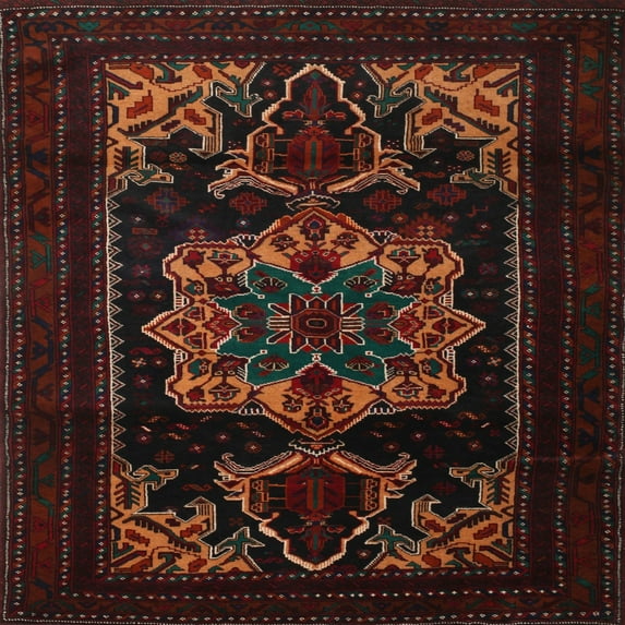 Ahgly Company Indoor Square Traditional Dark Brown Persian Area Rugs, 3' Square