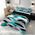 thumbnail image 3 of Manfei Abstract Wavy Stripe Queen Comforter Set, Modern Abstract Art Comforter Sets Queen, Teal, Black and White, Black Reversible 3 Pieces, 1 Comforter and 2 Pillowcases, 3 of 6