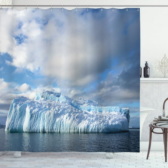 Ambesonne Iceland Shower Curtain, Antarctic Peninsula Glacier, 69"Wx70"L, Sky Blue Blue Grey