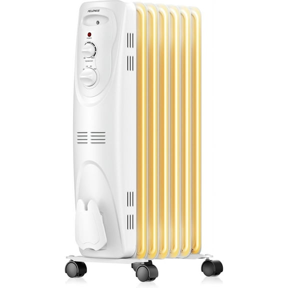 PELONIS PHO15A2AGW, Basic Electric Oil Filled Radiator, 1500W Portable Full Room Radiant Space Heater with Adjustable Thermostat, White, 26.10 x 14.20 x 11.00 in