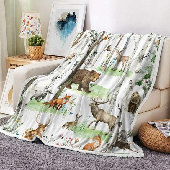 Rustic Forest Throw Blanket, Nature Rustic Lodge Cabin Blanket Hunting Elk Cabin Forest Blankets Country Hunting Throw Blanket, Woodland Wildlife Bear Deer Throw Blanket Sofa Couch, 50x60Inch