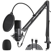 USB Microphone Streaming Podcast PC Microphone 2021 Mics, Peradix 192kHz/24Bit Professional Studio Cardioid Condenser Microphone Kit with Boom Arm, Pop Filter for Skype YouTube Karaoke Gam