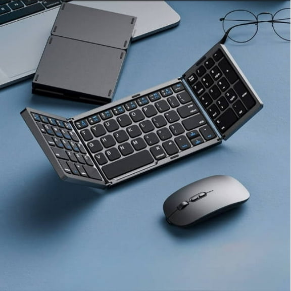 Foldable Wireless Keyboard and Mouse Combo – Bluetooth & 2.4G Dual Mode, USB-C Rechargeable, Portable Travel Set for Laptop, iPad, Tablet, Windows, Android & iOS – Quiet Slim Design, Black