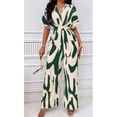 thumbnail image 4 of Mono de verano de una pieza con estampado de rayas y manga corta con cuello en V para mujer, mono elegante de cintura alta con pantalones anchos y piernas, monos de vacaciones, 4 of 5