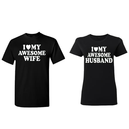 Awesome Husband - Wife Couple Matching T-shirt Set Valentines Anniversary Christmas Gift Men Small Women Small