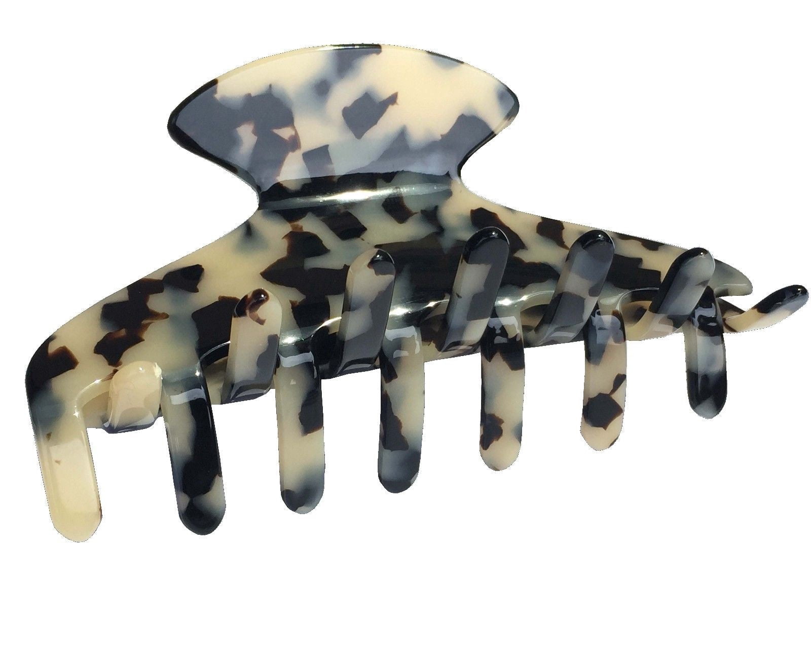 French Amie Long Large Onyx & Cream Tokyo Handmade Celluloid Jaw Hair claw