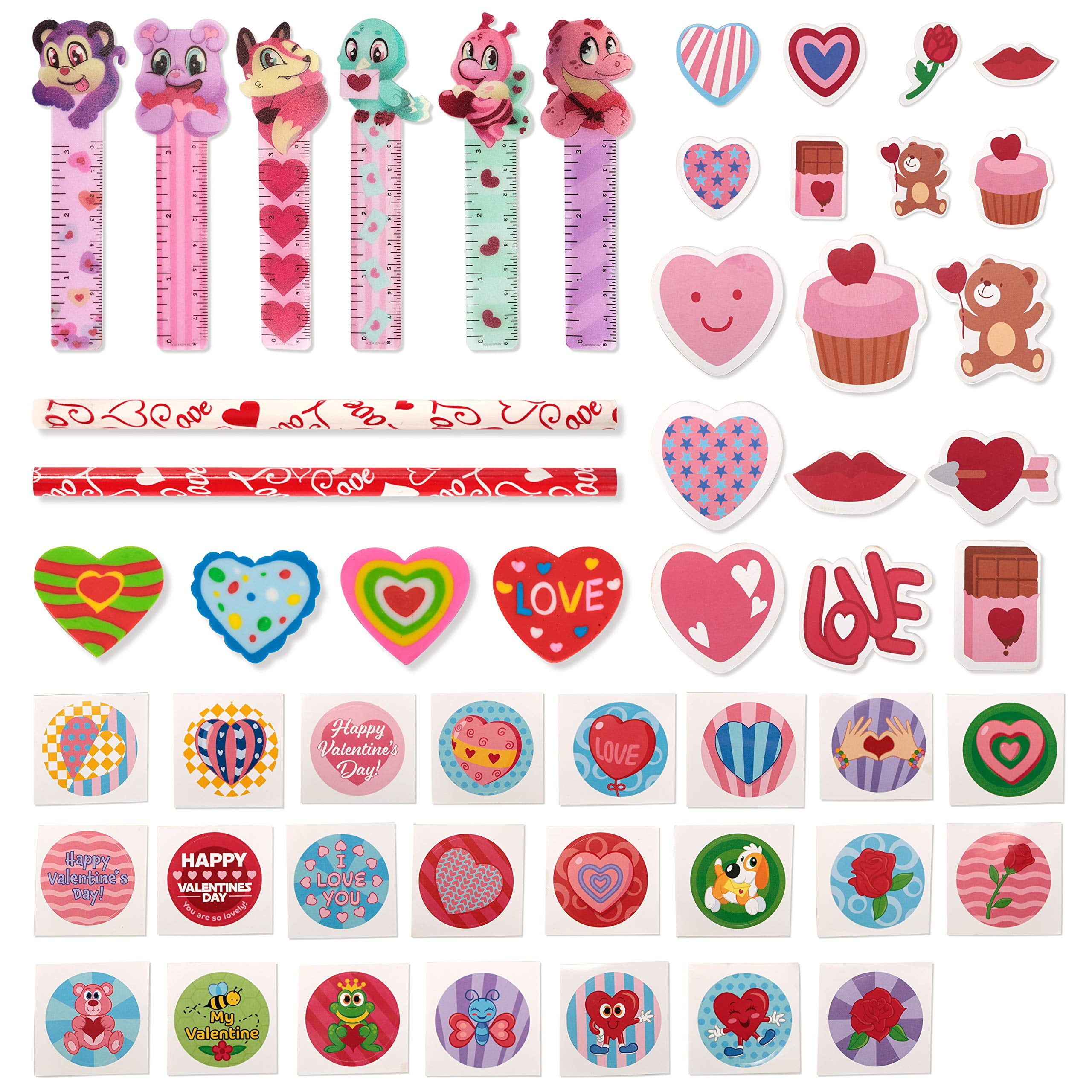 JOYIN 28 Pack Valentines Day Stationery Set with Treat Bags for Kids Party Favor, Classroom Exchange prizes?includes notebooks,rule