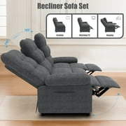 Recliner Sofa Couch Set, 3 Seat Electric Recliner with Remote Control and Side Pocket for Families and Friends, Modern Power Recliner Sofa for Living Room Home Theater, Gray