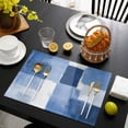 thumbnail image 3 of Blue Geometric Placemats Set of 4, Watercolor Ombre Modern Abstract Art Placemats for Dining Table, Place Mats for Kitchen Tabletop, Waterproof Wipeable Dining Table Mats Set, 3 of 9