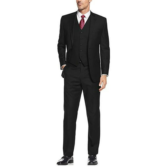 Alberto Nardoni Black Suit Slim Skinny European Fit Vested 3 Pieces Suit Notch Lapel Side Vented