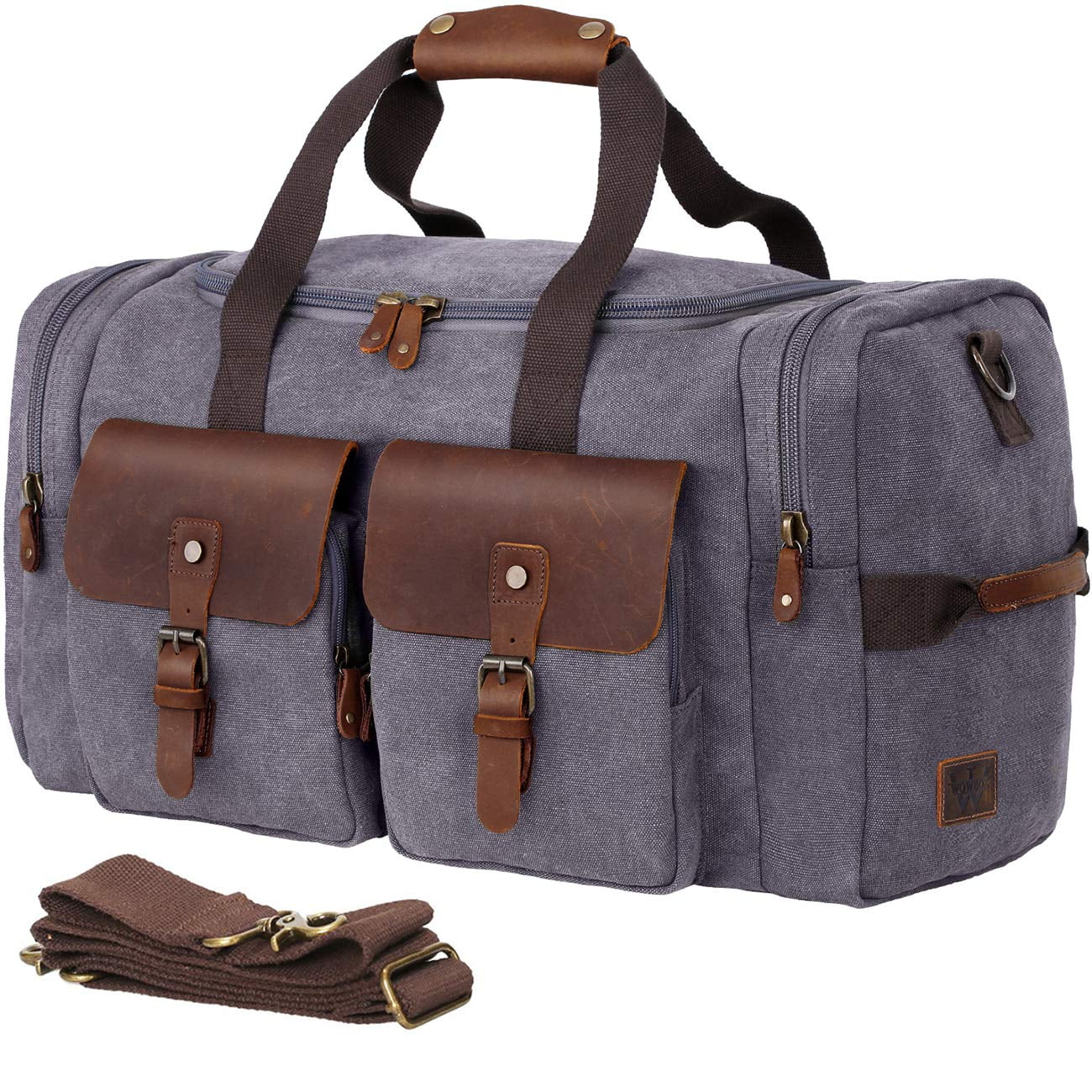 Wowbox duffle bag weekender bag for men genuine leather canvas travel overnight hotsell