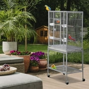 ZENY 53 Rolling Bird Cage Large Wrought Iron Cage Lovebird House with Rolling Stand White