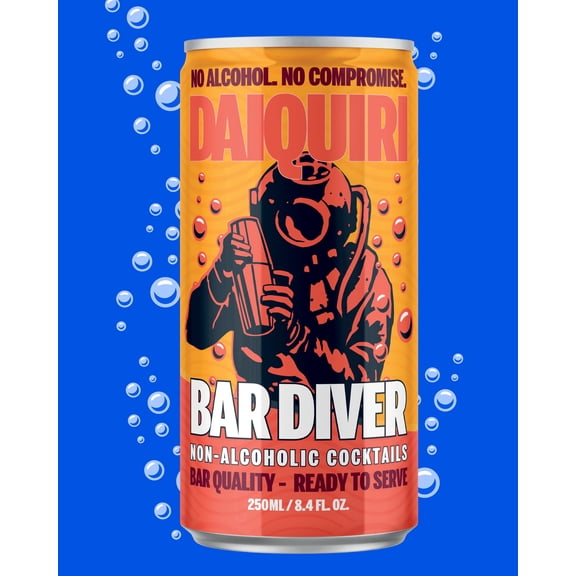 Bar Diver Non-Alcoholic Sparkling Grapefruit Daiquiri Mocktail. 4-pack/250mL Cans.