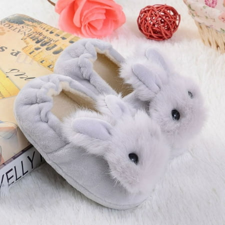 

TMOYZQ Kids Winter Warm Cotton Cozy Plush Home Slippers Cute Cartoon Rabbit Pattern Indoor Shoes Baby Soft Sole Anti-Slip Flat Bottom Slipper Children s Slip-on Shoes
