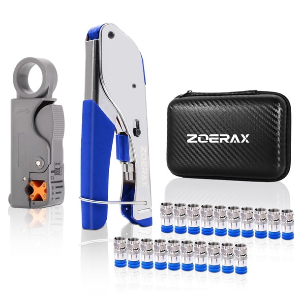 Kit de Herramientas para Crimpado ZOERAX 3 en 1 para RG59 y RG6 con 20 Conectores F