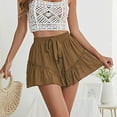 thumbnail image 5 of Women Casual Shorts Wide Leg Ruffle Hem Drawstring Elastic Waist Loose Shorts for Female Brown XL, 5 of 8