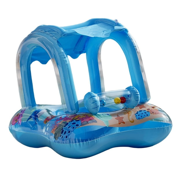 Anillo De Natación Para Bebés Con Dosel Y Campana – Flotador De PVC Suave Y Ajustable, Protección UV Y Cierre Delantero, Para Piscina Y Playa