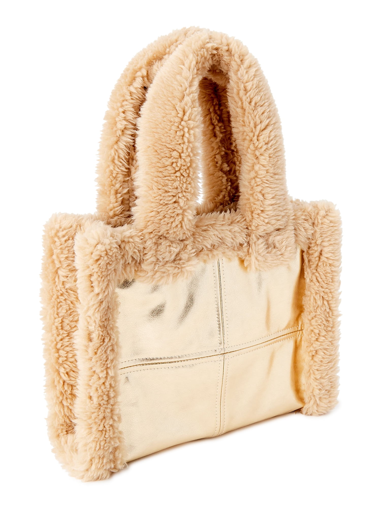 No Boundaries by No Boundaries Women's Small Sherpa Tote Bag, Gold Tan