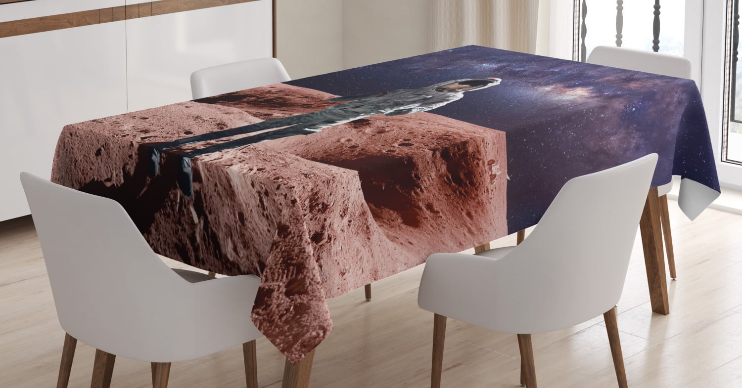 Galaxy Tablecloth, Brave Astronaut Standing on Red Mars Rocky