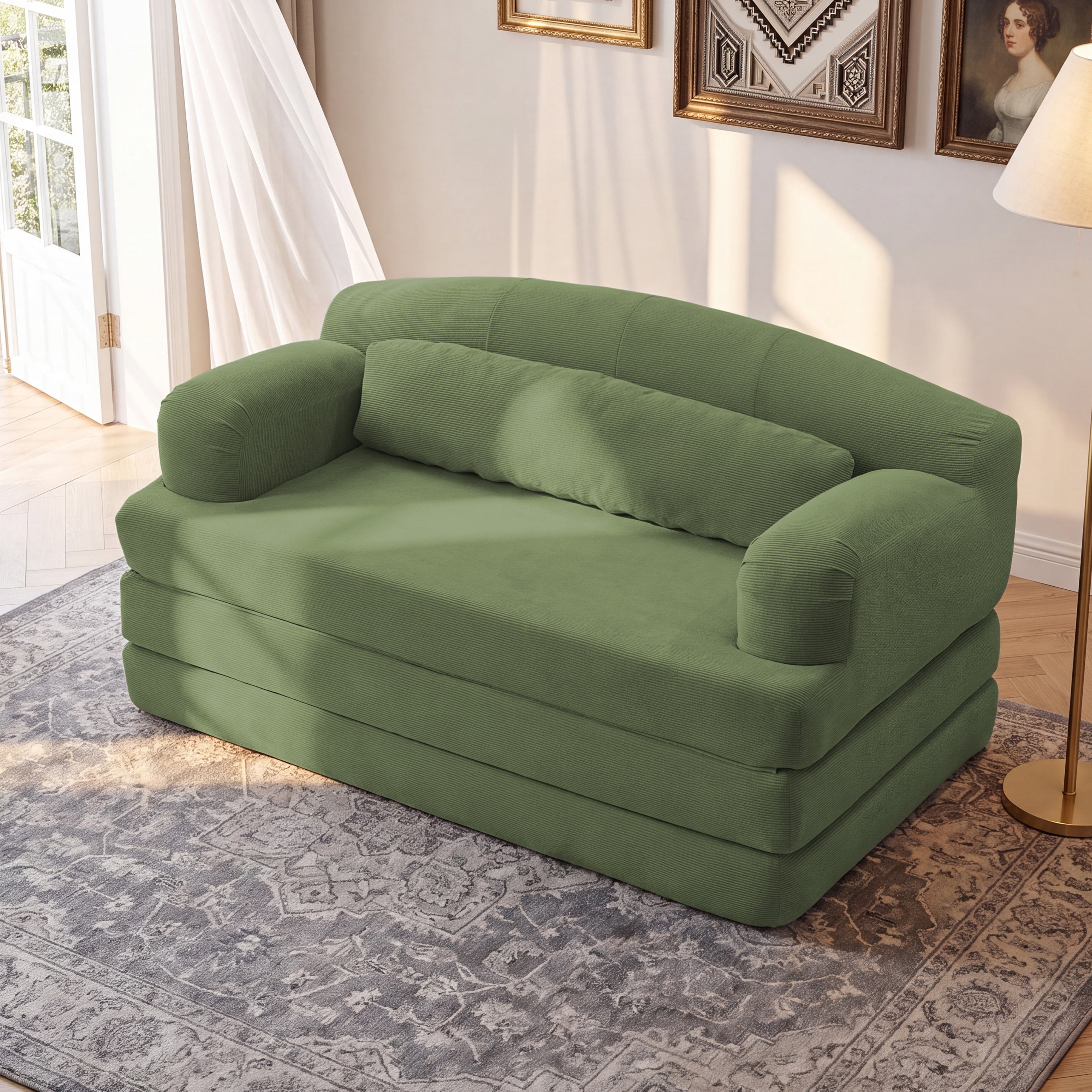 Leumius Futon Sofa Bed, Convertible Sofa Bed,Folding Boneless Couches,Low-Profile Boneless Couch for Living Room,15.8" H Low Seat Small 57" Foldable Floor Sleeper Mattress Lounge Space‑Saving