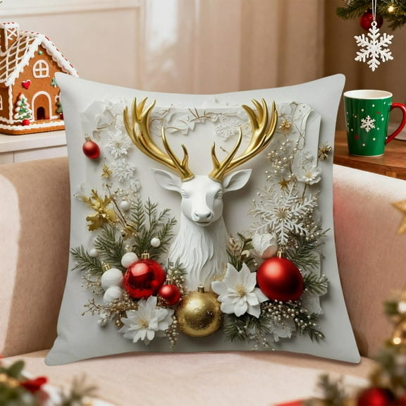 Upgraded Christmas Pillow Set Christmas Tree Reindeer Snowman Decorative Sofa Ambience Sense Of Decorative Linen Pillow M
