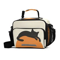 FORMRS Student Lunch Bag Insulated Reusable Cooler Box with Zipper Pockets, Sleeping Black Cat