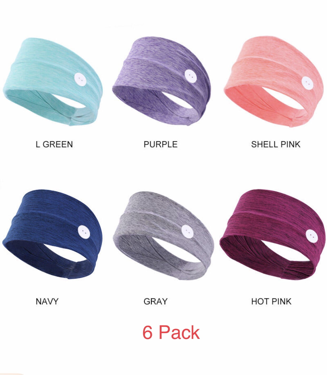 American Notions 6 Pack Women's Headband, Wide Elastic Hair Band for Sports, Pilates, Yoga, Teens, Adults ( Multi-color )