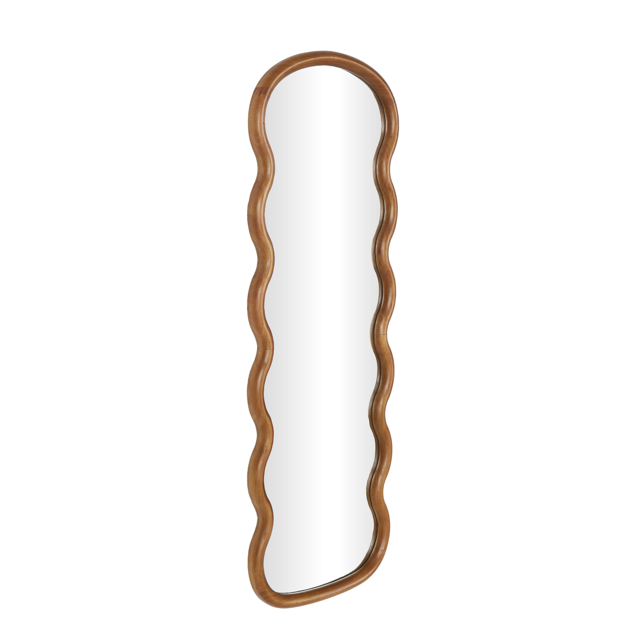 DecMode 16" x 47" Brown Handmade Wavy Abstract Wall Mirror