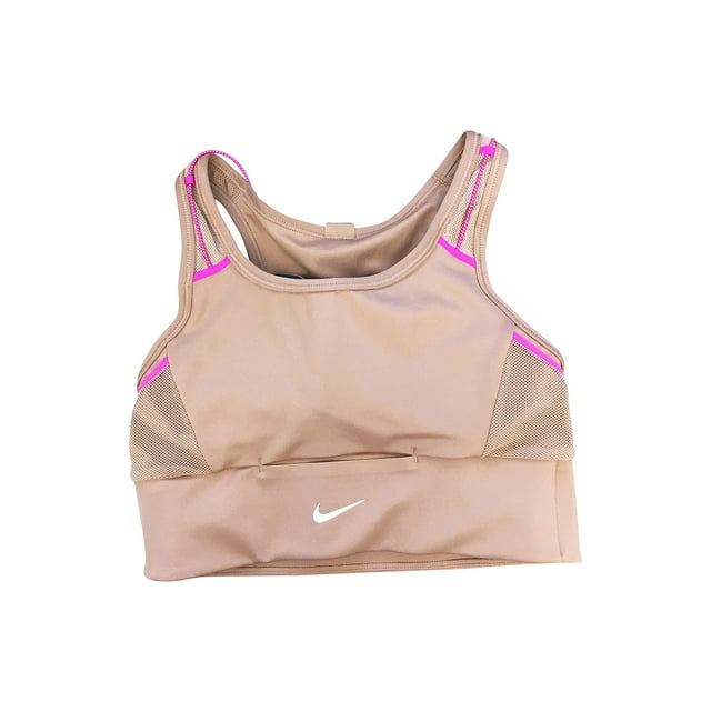 Nike Women's Sports Bras Polyester/Spandex Blend Swoosh Pocket Bra, Medium Support Tan (X-Small)