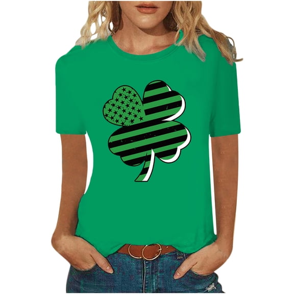 JeashCHAT Shirts for Women Clearance Women Casual Printed Short Sleeve Round-Neck Pullover Blouse T-shirt Tops