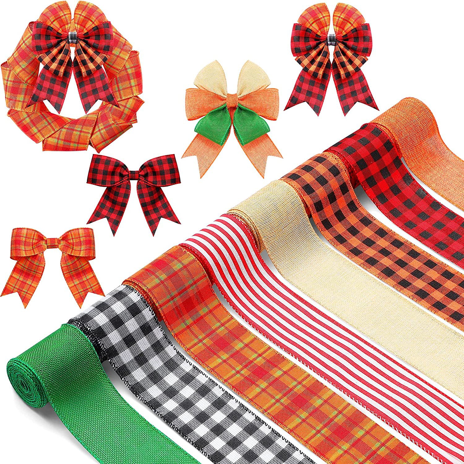 1 Rolls Christmas Ribbons Plaid Burlap Ribbon for DIY Gift Wrapping Decorations 