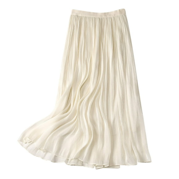 GigrtiJin Women's Flowy Maxi Skirts Elastic High Waist Casual Solid Comfy Long Skirt Ankle Length Pleated A-Line Skirt
