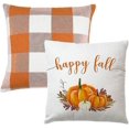 thumbnail image 1 of Set Of 2 Orange And White Buffalo Check Pillowcase Farmhouse Decor Happy Fall Pumpkin, 1 of 5