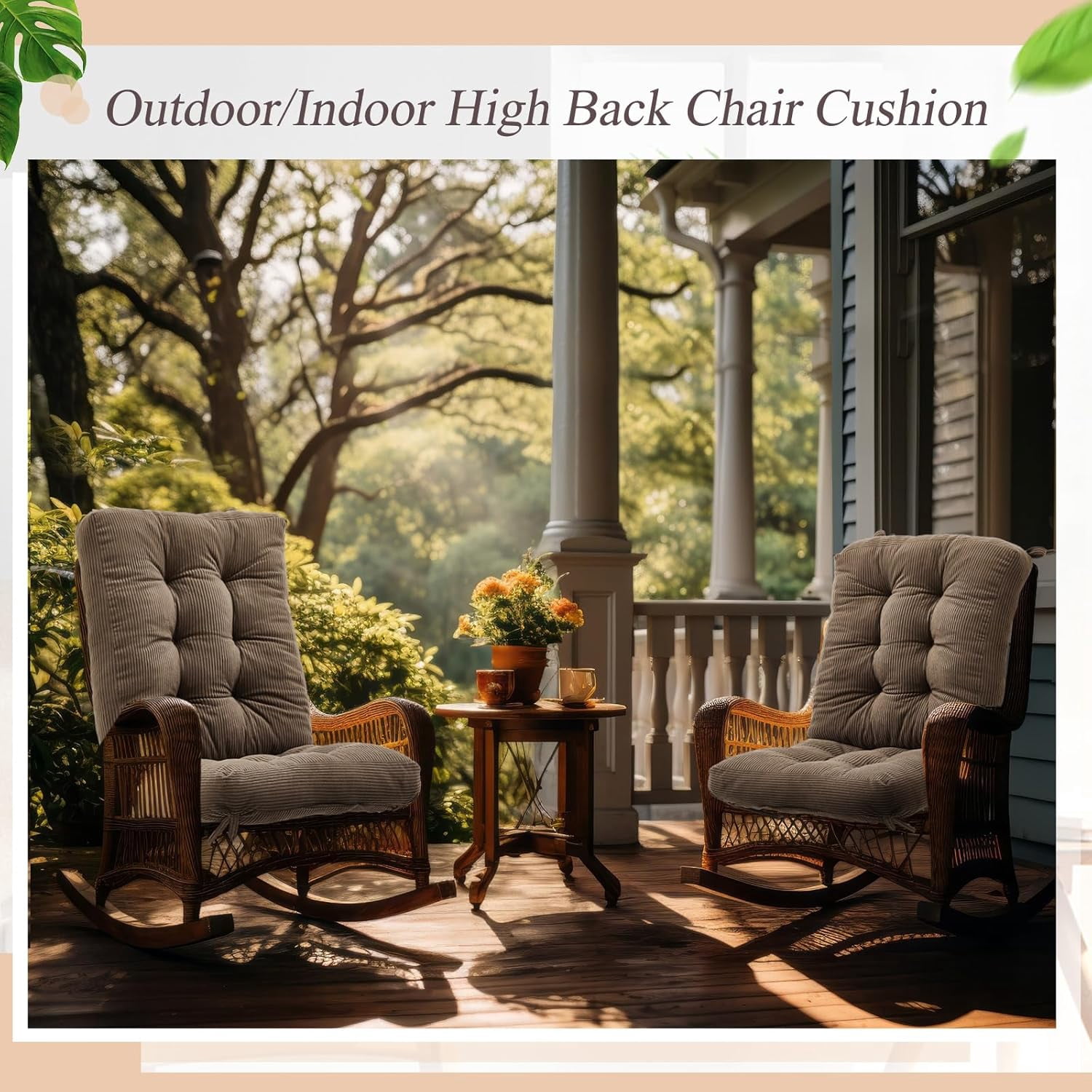 4 Set Outdoor Patio Chair Cushions Corduroy Seat High Back Tufted Pillow Replacement Rocking Patio Chair Pads for Outdoor Indoor Home Office(Grayish Brown)
