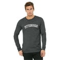 thumbnail image 2 of Daxton Retro Pittsburgh Arch Font Long Sleeves TShirt Soft Med Weight Cotton, Heather Charcoal Tee White Font, 3XL, 2 of 2