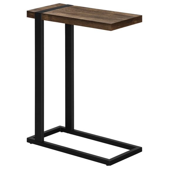JERFIT Modern C-Shaped End Table with Metal Frame, Small Accent Table for Living Room, Bedroom, Brown Laminate Top
