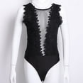 thumbnail image 4 of Sexy Women Ladies Sleeveless Bodysuit Lace Deep V-Neck Leotard Top Jumpsuit Outfit Clubwear, 4 of 6