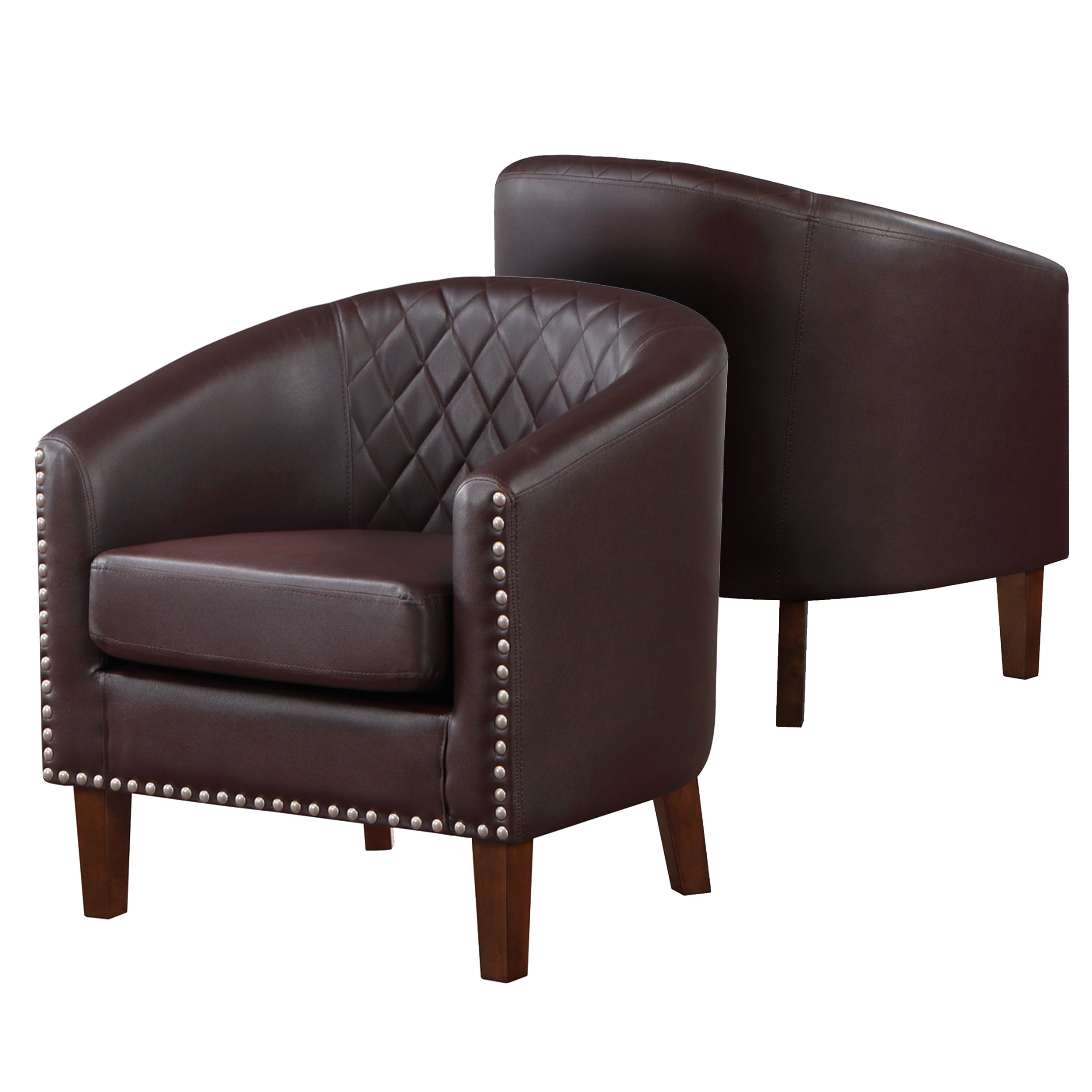 TrumanPick Modern Barrel Accent Chair Faux Leather Club Chair with Solid Wood Frame for Living Room Chair,Brown