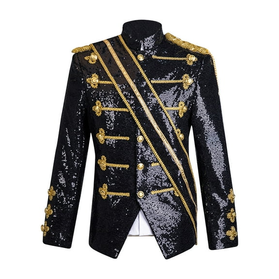 Blazer For Men Qiggri Men's Court Style Solid Color Sequin Suit Breasted Suit Jacket