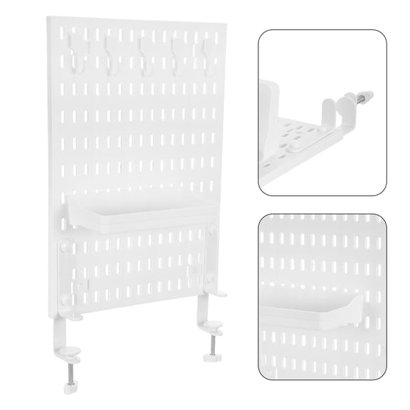 OUNONA Lightweight White Plastic Desktop Pegboard Shelf with Clamp for Easy Installation, and Space-Saving Organizer