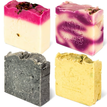 Set of 4 Vegan Natural Cold Process Soap Bars (4.8oz/each) - Handmade in USA - ORGANIC - Gluten-Free