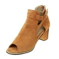 thumbnail image 3 of Dakaela Womens Peep Toe Ankle Booties Suede Side Ankle Strap Heel Sandals Cutout Dress Shoes, 3 of 4