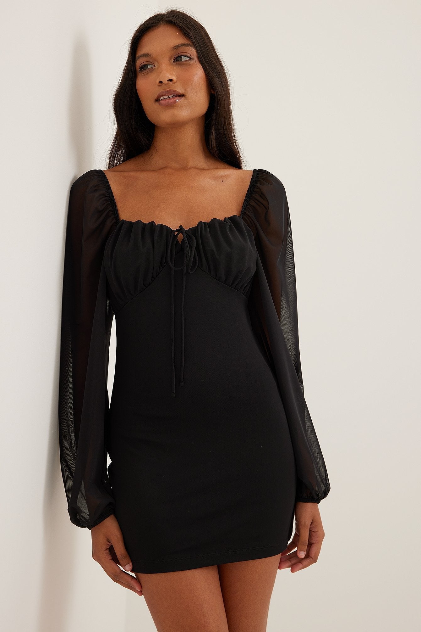 Black Balloon Sleeve Mesh Mini Dress - Walmart.com