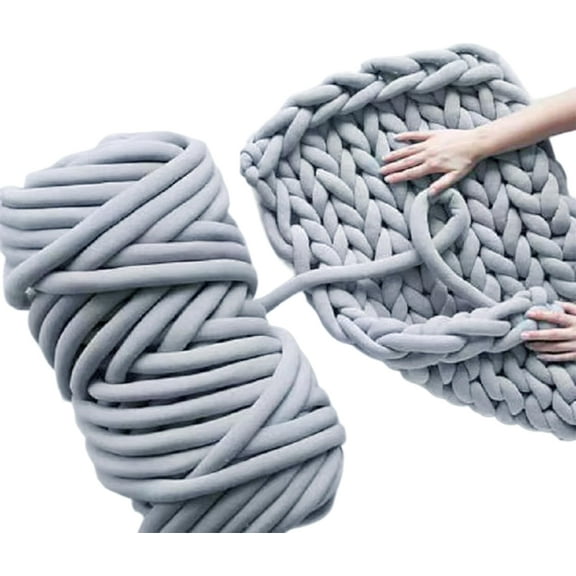 Hand Knitting Chunky Blanket Yarn : Big Twist Yarn for Arm Knitting,Soft Cozy Giant Yarn,Super Chunky Yarn for Knitting Blankets, Doormats, Pet Houses, Cushions and Rugs,26Yards,1.1 lbs (Light Gray)