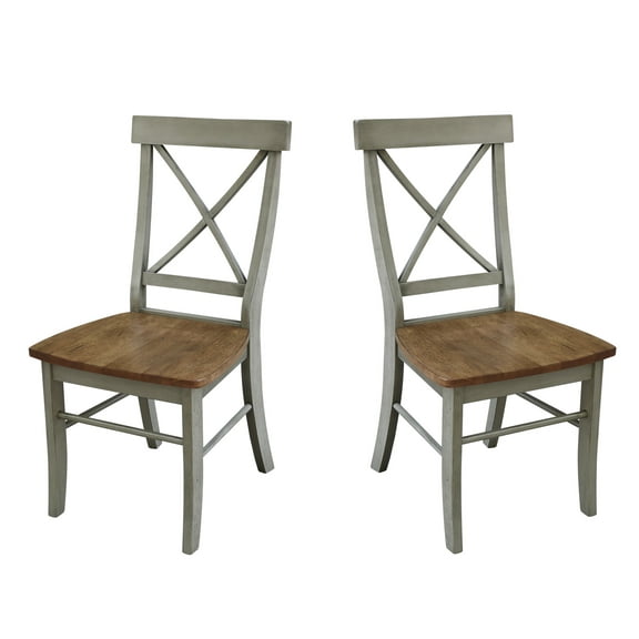 X-Back Solid Wood Chair in Distressed Hickory/Stone - Set of 2 Chairs